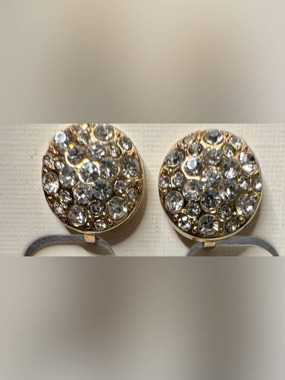 Gold-Tone Crystal Pavé Round Clip-On Earrings - Clear vintage style classic stud